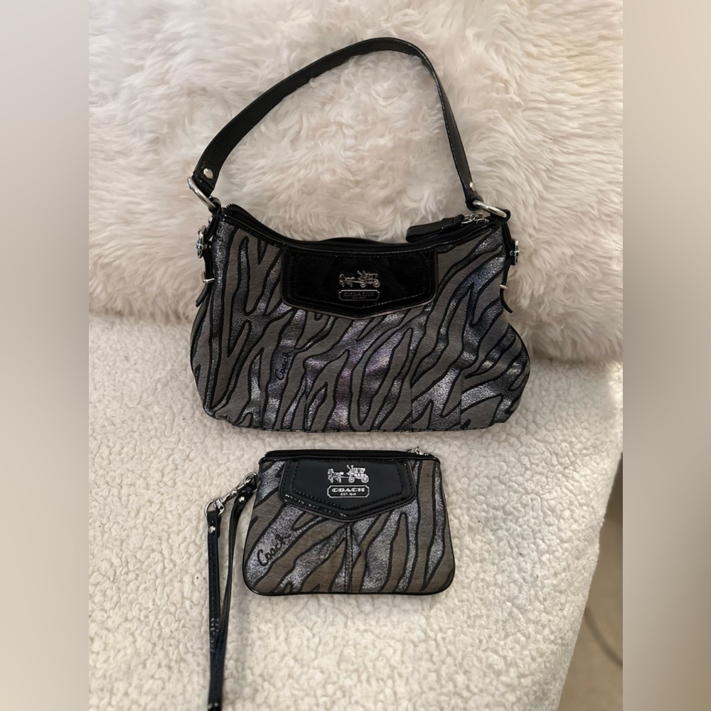 Coach Silver Tiger Striped Purse and matching wallet